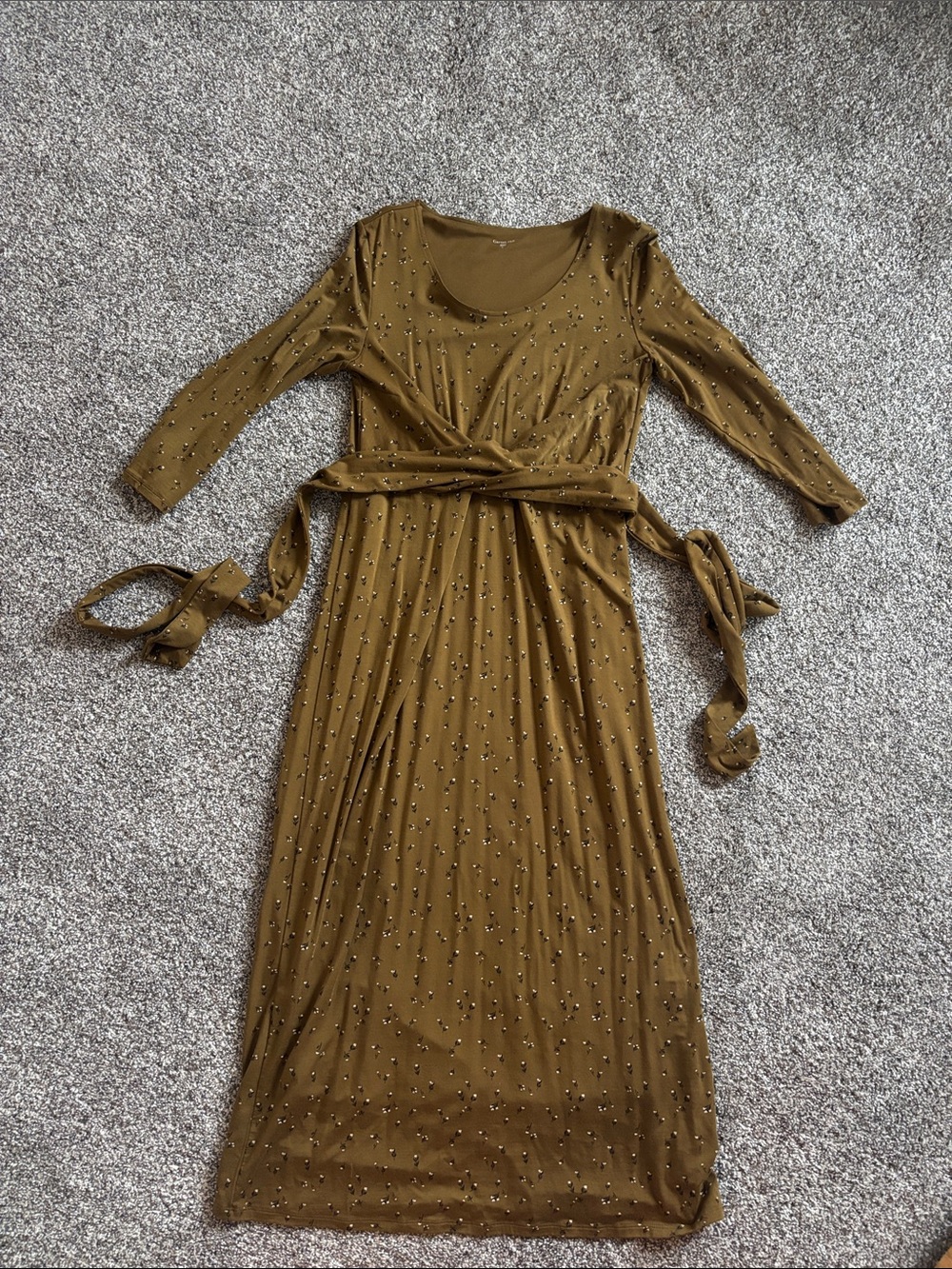 Garnet Hill Olive Green 3/4  Sleeve Wrap Maxi Dress, size S, worn once